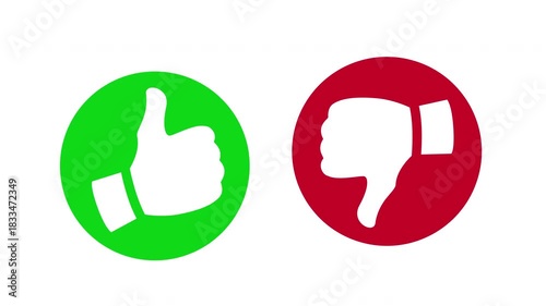 Animated like and dislike buttons in 4K resolution. Social media feedback icons with smooth motion and embedded alpha channel on a transparent background.