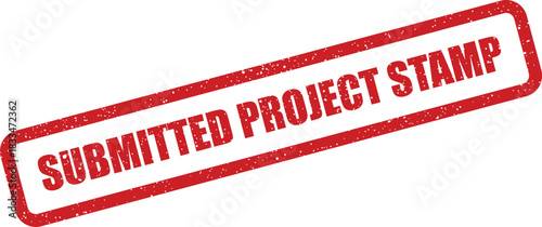 Distressed red rectangular rubber stamp indicating Submitted Project Stamp for marking completed assignments