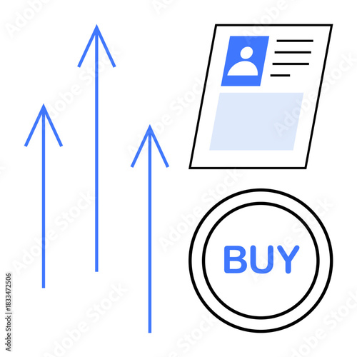 Business growth concept. Blue arrows success in business growth. ID card and buy button e-commerce and marketing. Ideal for finance, strategy, sales, technology, startups