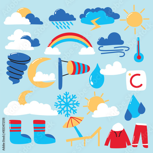 Cute Weather Elements and Seasonal Items Collection