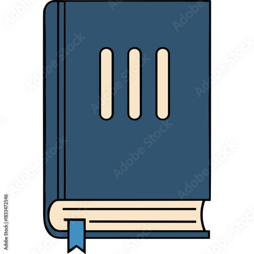 Classic Blue Hardcover Book with Cream Pages and a Bookmark Detailed Illustration Isolated on Black Background Educational Reading Literature Object Knowledge Study Literary Symbol