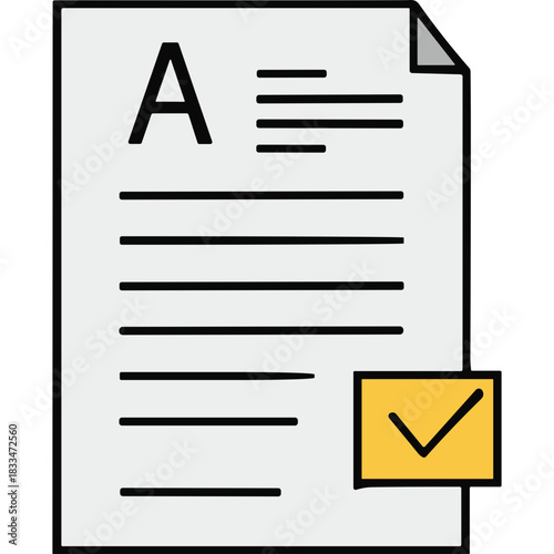 Clean Design Document With Letter A Heading And Approved Check Mark Icon On White Background Minimalist Style