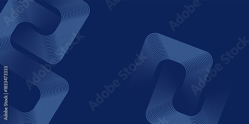 Abstract blue background with blue glowing diagonal geometric lines. Modern shiny blue rounded rectangle lines pattern. Minimalist graphic design. Futuristic technology concept.