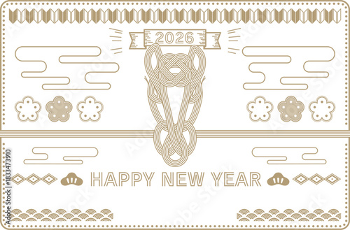 おしゃれシンプルな2026年午年年賀状
