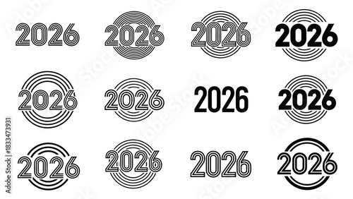 Collection of creative 2026 new year vector design, featuring different geometric patterns and