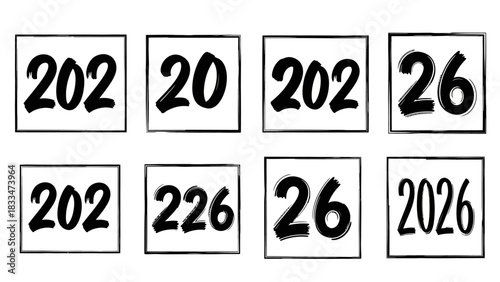 Collection of hand-drawn numbers, creatively representing various year options from 2020 to 2026