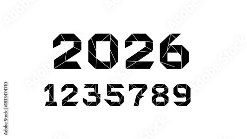 Geometric number set design featuring segmented shapes and a modern abstract aesthetic for
