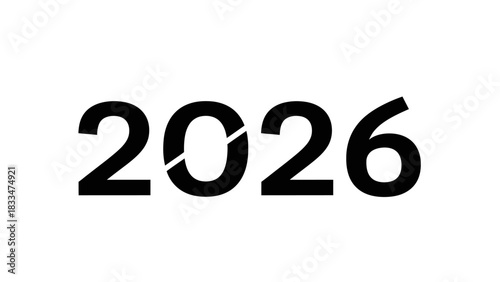 Minimalist graphic representation of the year 2026 in bold black font on white background