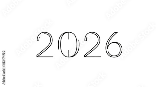 Minimalist outline of the year 2026 on a clean white backdrop expressing futuristic anticipation