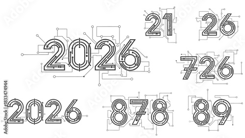 Modern Digital Number Set: A Technological Design Displaying Connectivity and Innovation