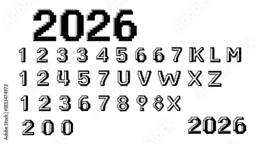 Pixelated 8-bit style Font Set, Featuring Retro Aesthetic of Letters and Numbers perfect for retro