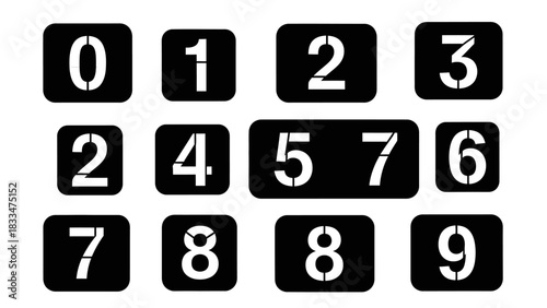 Stencil numbers in black rounded squares offering a clear and modern appearance of digit