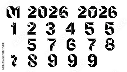 Striking Geometric Number Set for Graphic Design and Artistic Projects, from zero to nine font