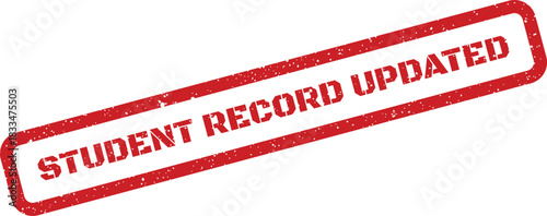 Distressed red rubber stamp impression showing a student record has been updated, essential for current academic information tracking and management