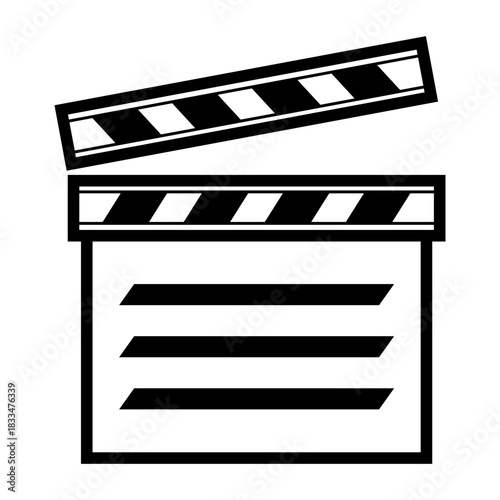 Black and white movie clapperboard line icon