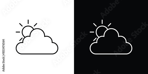 Partially cloudy icons vector symbol with editable stroke lines for web designs