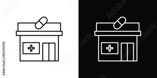 Pharmacy icons vector symbol with editable stroke lines for web designs