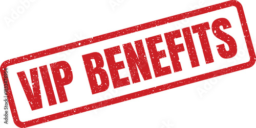 Distressed rubber stamp effect indicating VIP benefits, highlighting exclusive advantages for premium members, offering a vintage texture to promotional content