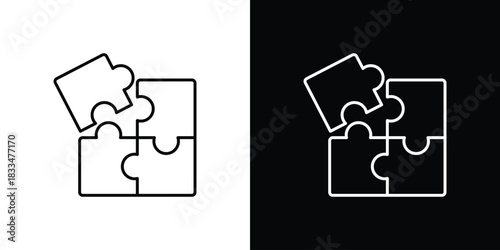 Puzzle piece icons vector symbol with editable stroke lines for web designs
