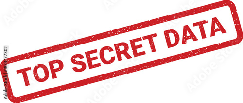 Distressed rubber stamp impression displaying prominent TOP SECRET DATA text, indicating classified or highly sensitive information handling