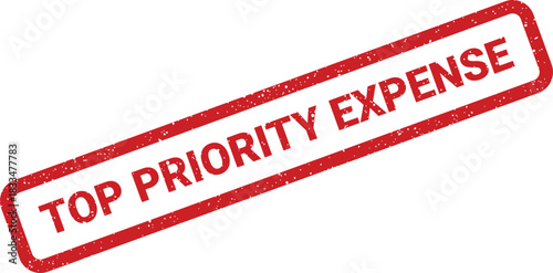 Grunge red stamp with financial text signifies urgent expense requiring immediate attention and funds allocation