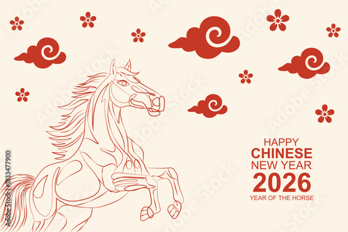 2026 Chinese New Year of the horse greeting card vector illustration