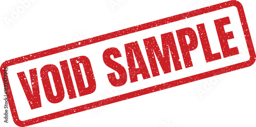 Grunge rubber stamp with VOID SAMPLE text for official cancellation of a trial product or experimental material