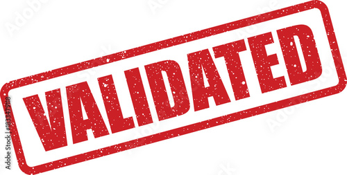 Grunge textured red rectangular stamp displaying the word VALIDATED, symbolizing approval or confirmation on a document