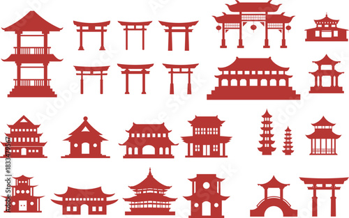 Silhouette of Chinese temple design element. Chinese traditional building good for Chinese New Year celebration	
