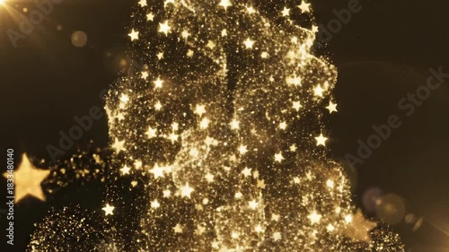 Abstract particle animation with golden stars and bokeh effect