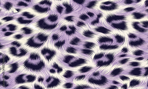 Seamless purple leopard animal skin print with a soft fur texture. Abstract wildlife background for fabric and design