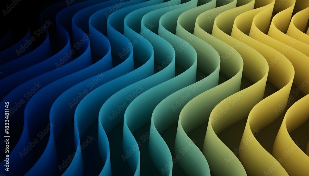 Obraz premium Abstract wavy pattern of blue and yellow stripes creating a sense of depth and movement.