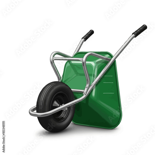 green wheelbarrow isolated on white