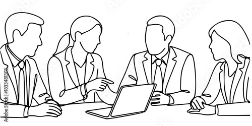 Minimalist Business Dialogue, Minimalist sketch capturing teamwork, communication, and corporate synergy