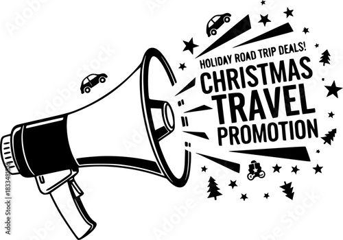 Holiday megaphone announcing road trip deals for christmas travel promotion
