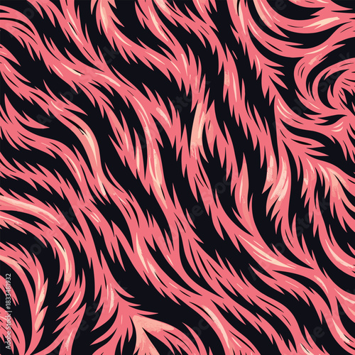 Abstract pink animal fur texture on a dark background, a vibrant and flowing stylized skin pattern for seamless design