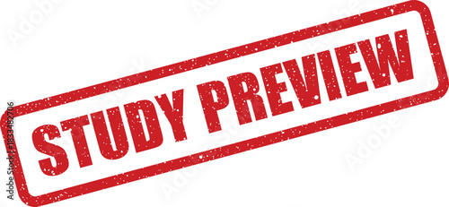 Red distressed rubber stamp graphic displaying the words study preview in an uppercase font, perfect for introducing educational content and future lessons