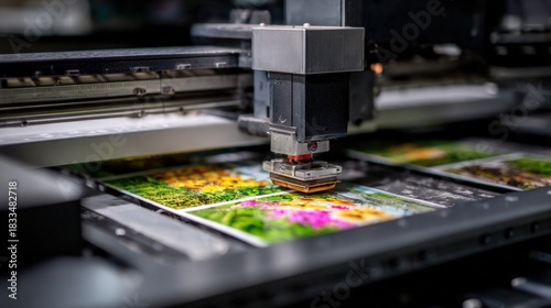 Medium shot focusing on nontoxic ink application on a vibrant flyer showcasing safe chemicalfree printing processes for green advertising