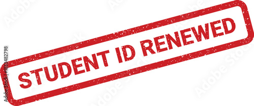 Red distressed rubber stamp with text STUDENT ID RENEWED for academic administration documents