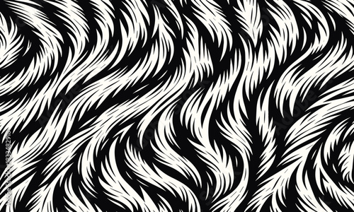 Abstract black and white animal fur texture, a seamless pattern resembling soft wild skin for creative backgrounds