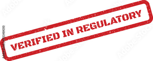 Red rectangular grunged textured stamp with the words verified in regulatory, indicating compliance with official regulations and standards