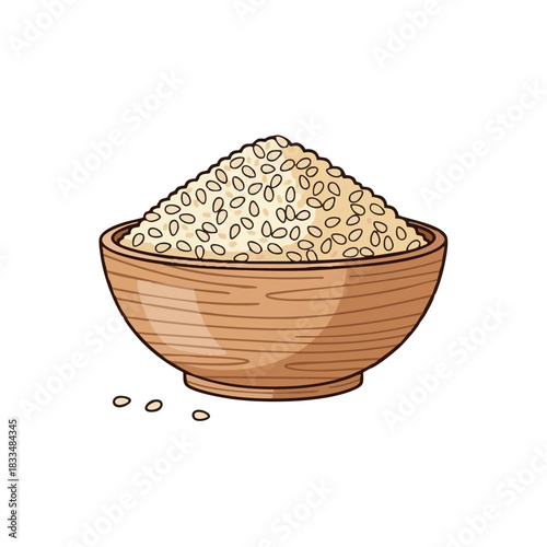 Bowl of sesame seeds on a white background representing Pongal  