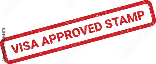 Red textured rubber stamp graphic displaying an approved visa status, essential for travel verification