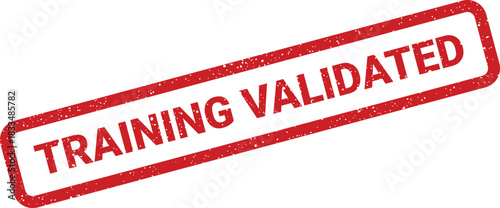 Textured rectangular grunge stamp illustration featuring the words Training Validated, indicating official confirmation and successful verification of completion