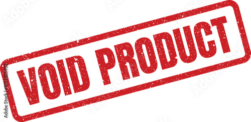 Textured rectangular rubber stamp with bold uppercase text VOID PRODUCT applied to mark items as unsellable or damaged