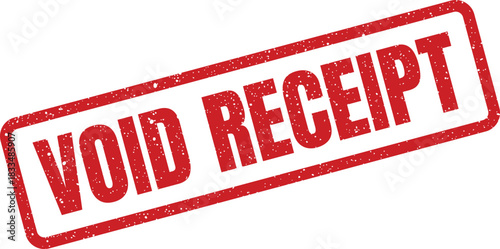 Textured rectangular rubber stamp with bold uppercase text VOID RECEIPT used to mark a cancelled or invalidated transaction