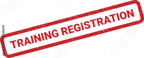 Textured red rubber stamp displaying TRAINING REGISTRATION message, signifying enrollment for educational programs