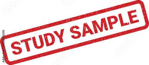 Textured red rubber stamp impression clearly displaying the words STUDY SAMPLE, perfect for indicating a trial or research material
