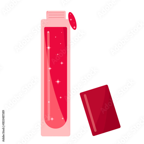 A vector illustration of red lipstick with glitter lip glossy without background