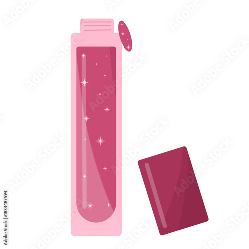 A vector illustration of mauve lipstick with glitter lip glossy without background